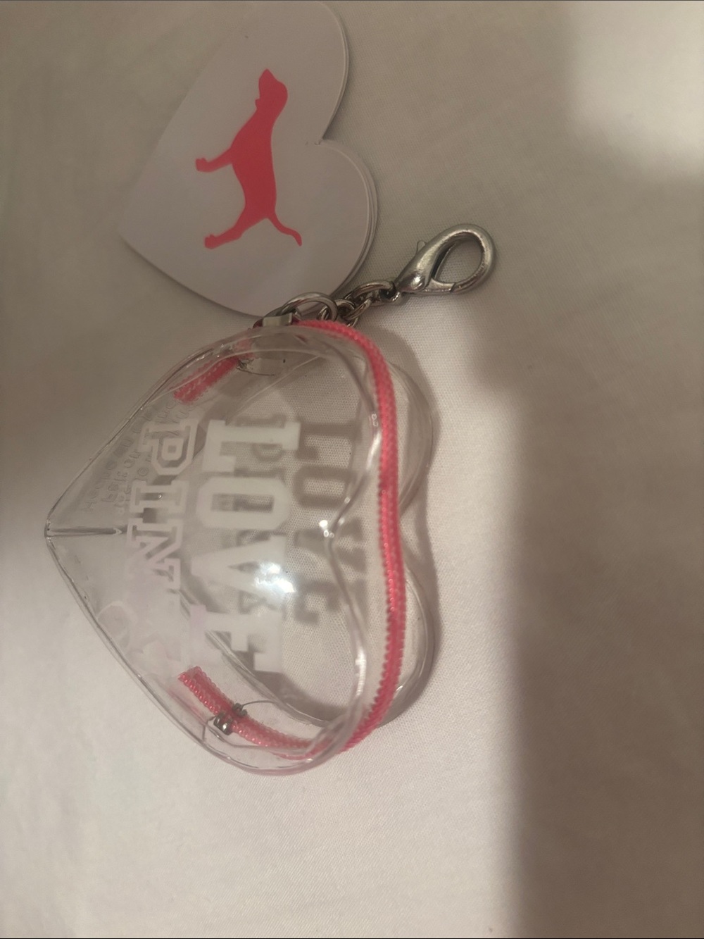 PINK Victoria's Secret Clear Heart Pouch with Pink Trim + Polka Dot Gift Bag - Picture 5 of 7